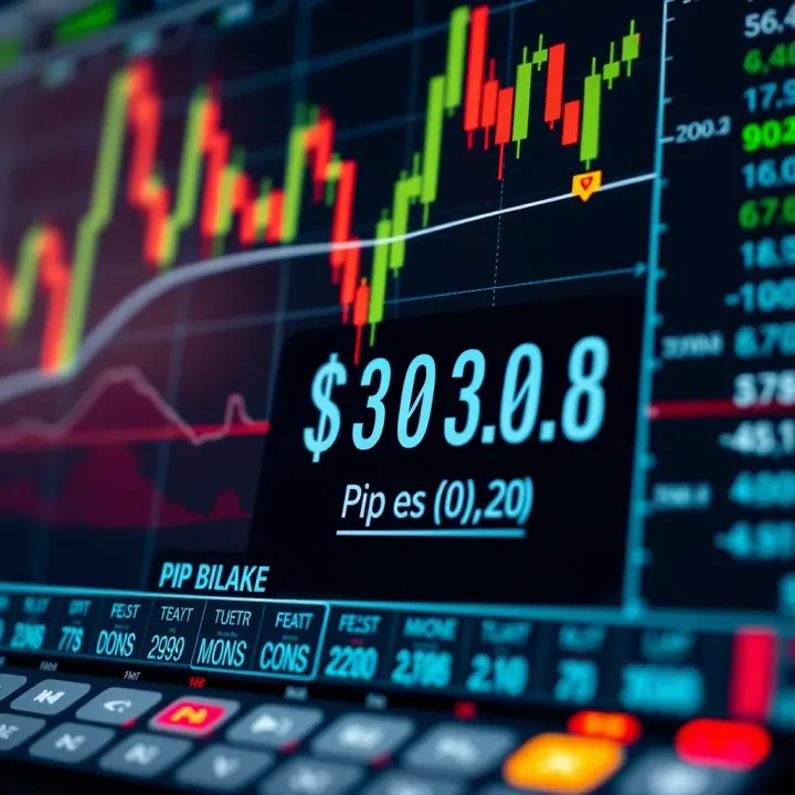 Close-up of trading software displaying pip calculations and various currency pairs for market analysis