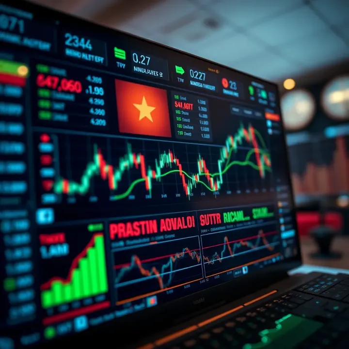 Trading Platform Dashboard with Market Trends Dashboard of a trading platform displaying market charts, price trends, and real-time data