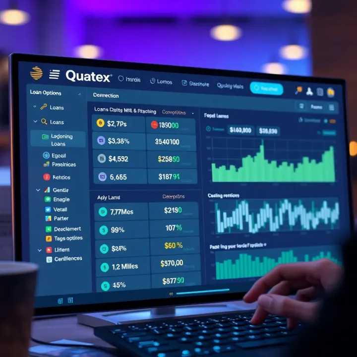Digital interface displaying loan options and financial data analytics