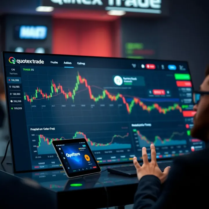 Dashboard interface showcasing trading options and financial charts on the Quotex Trade platform