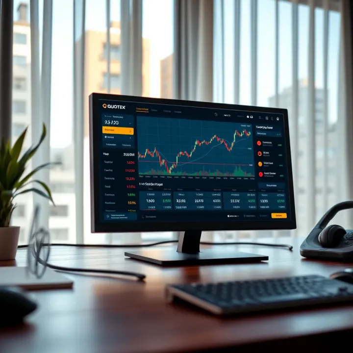 Overview of Quotex Trading Platform Features on Desktop Desktop view of the Quotex trading platform showcasing key features and user-friendly navigation