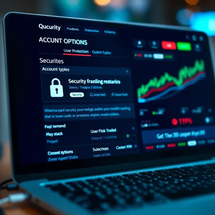 Security and Account Options on Quotex Trading Platform Security features and account types displayed on Quotex trading platform highlighting user protection and customization