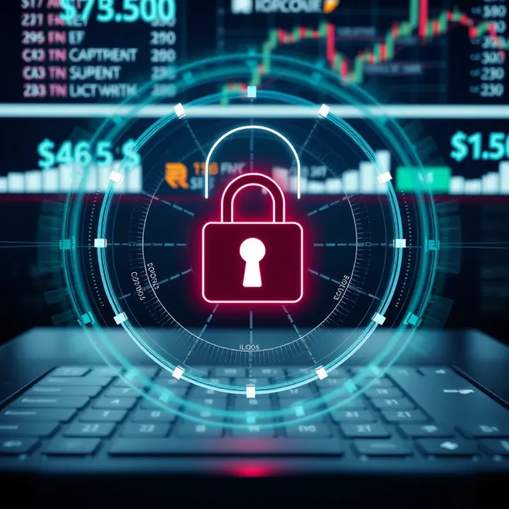 Secure financial transaction concept with digital padlock and currency symbols
