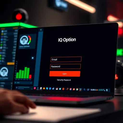 Secure login interface of IQ Option platform showing fields for email and password entry