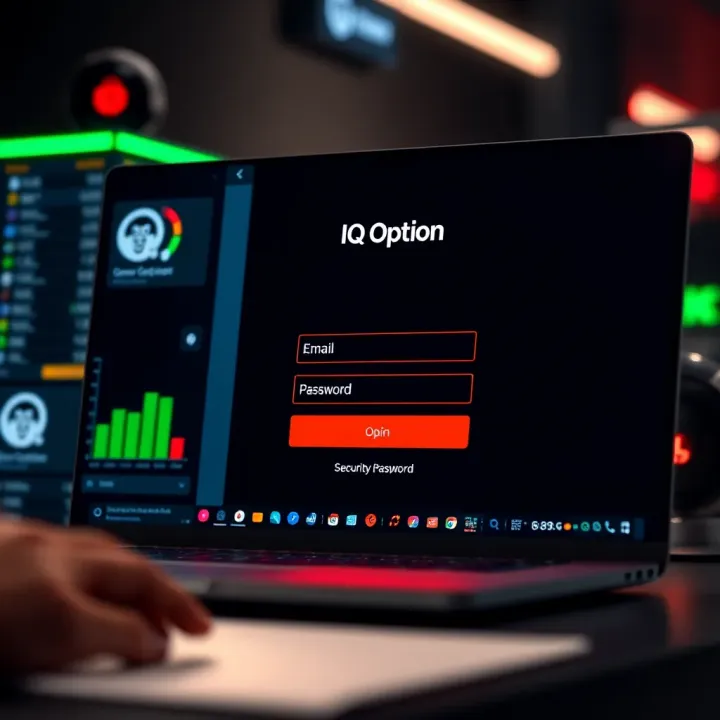 Secure login interface of IQ Option platform showing fields for email and password entry