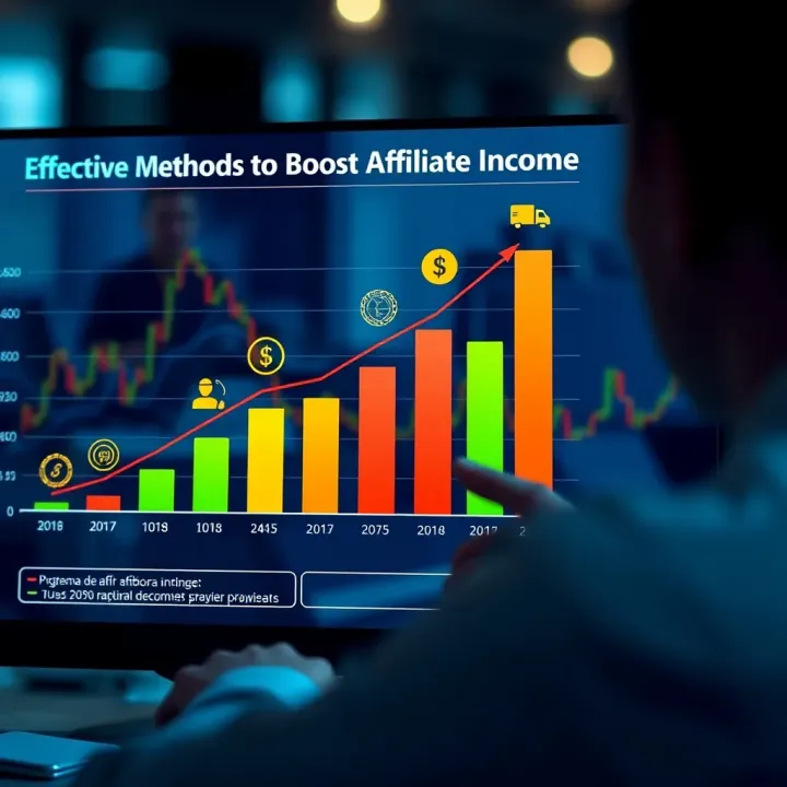 Effective Methods to Boost Affiliate Income Graph showing strategies to maximize earnings with colorful bars and icons representing different tactics