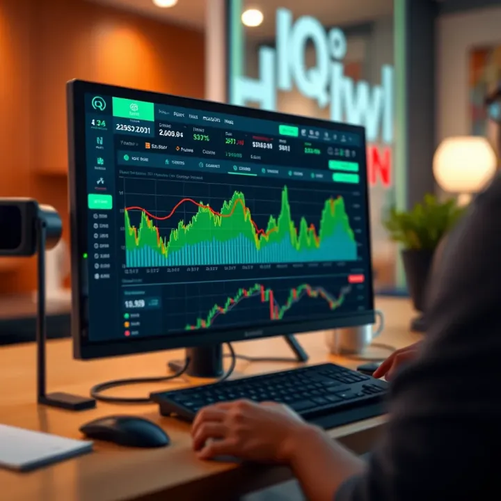Interface of IQ Option trading platform showing various investment options and charts