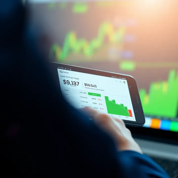 Accessing IQ Option on Mobile and Web Platforms Mobile device displaying IQ Option investment interface with charts and trading options